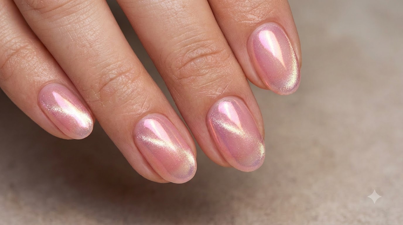 Half-Aurora Blush Cat-Eye Gel Manicure for Short Nails