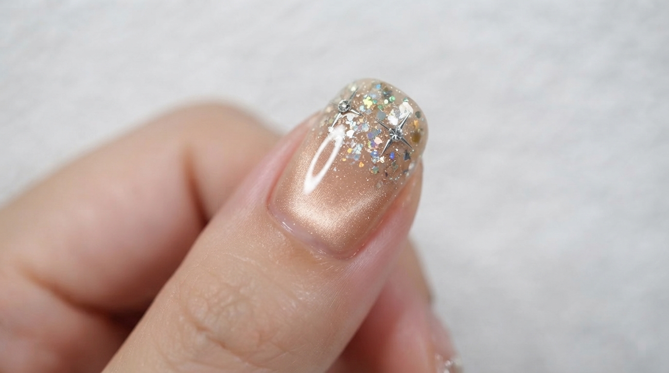 Sparkling Star Champagne Cat Eye Gel Nail Art Tutorial