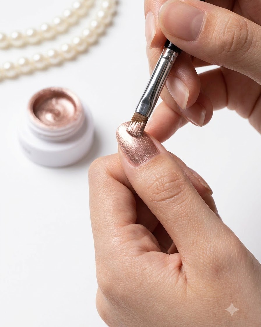 A magnetic wand held directly above a wet cat-eye gel thumbnail to shape the particles.