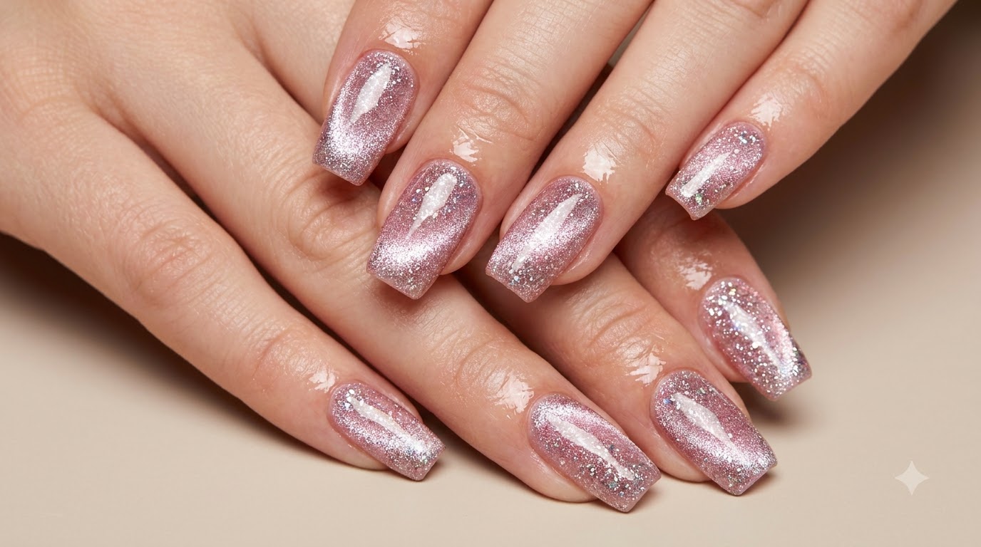 Double Flash Diamond Cat Eye Nails — Shimmering Magnetic Gel Tutorial