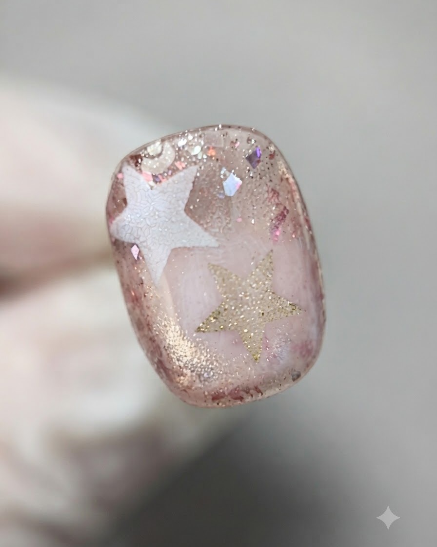 A nail illuminated under a UV LED curing lamp.