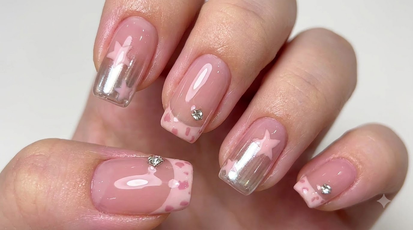 Pink French Tip and Star Nail Art with Chrome Gradient — Step-by-Step Tutorial