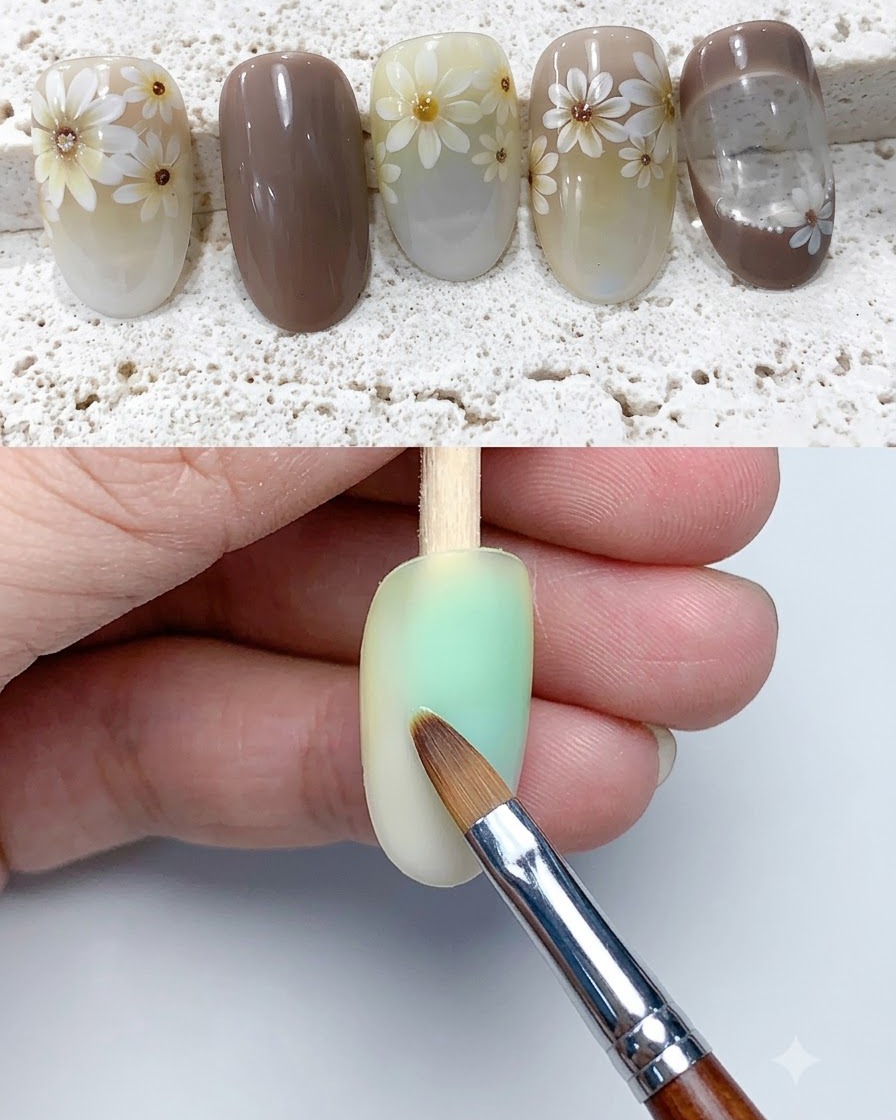 A brush applying a matte top coat over the cured nail surface.