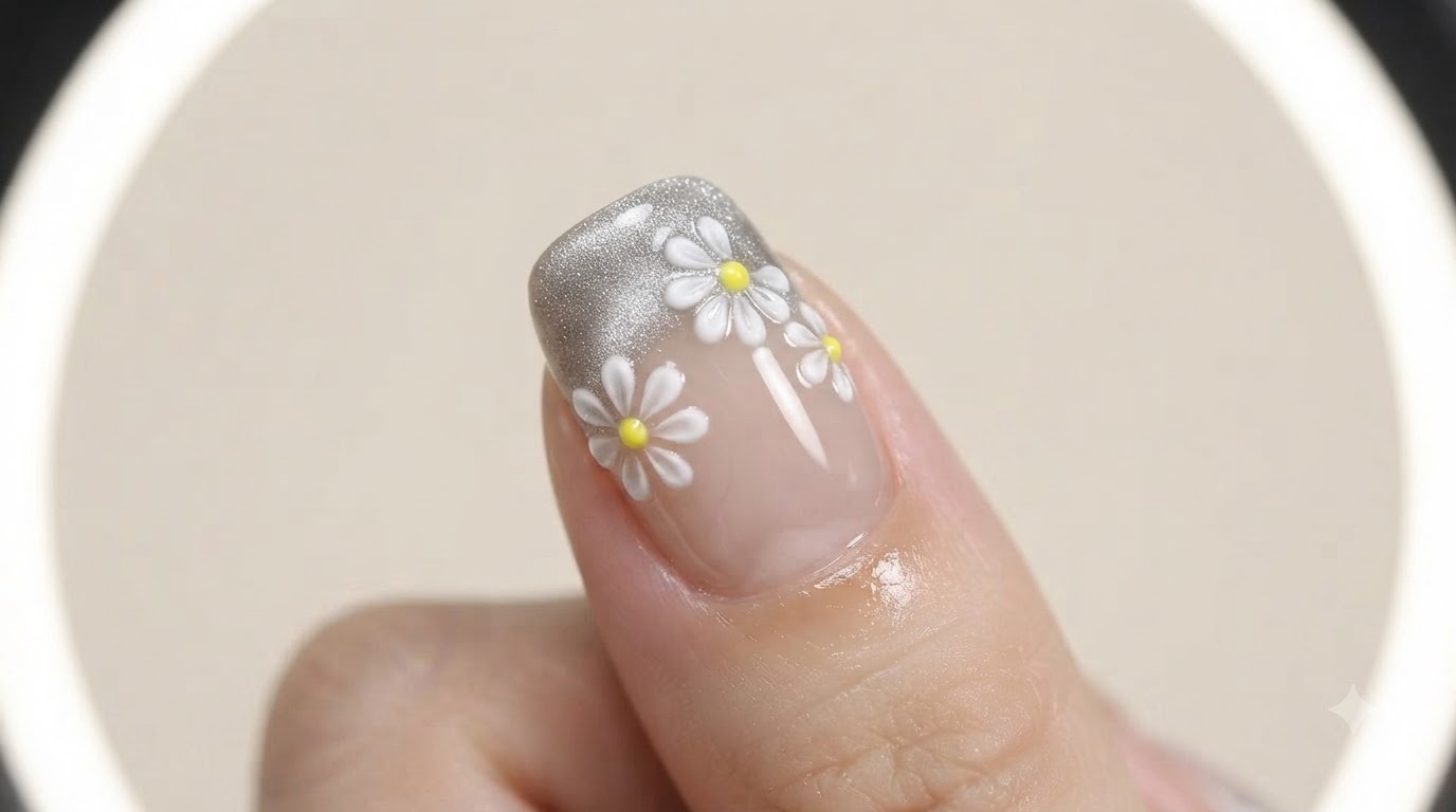 3D Little Daisy Cat-Eye Gradient Nails — Step-by-Step Tutorial