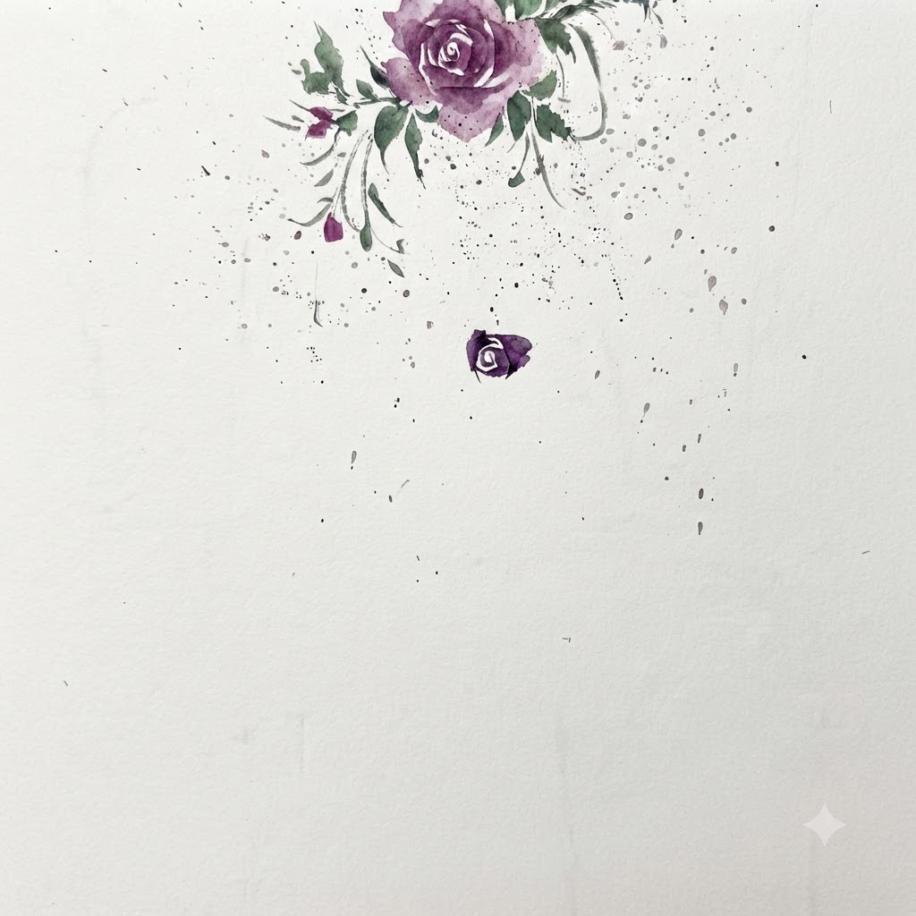 A watercolor rose bud showing the completed first inner circle of petals with space prepared for the next layer.