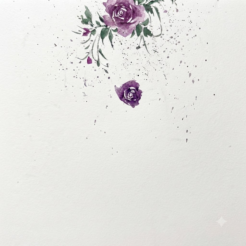 A watercolor painting detail showing a flower with outlined petal borders for enhanced definition.