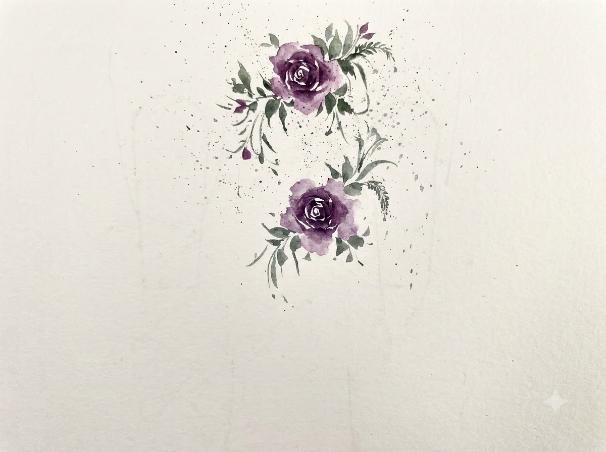 A mixing palette showing a blue-green watercolor mixture blended with a touch of purple.