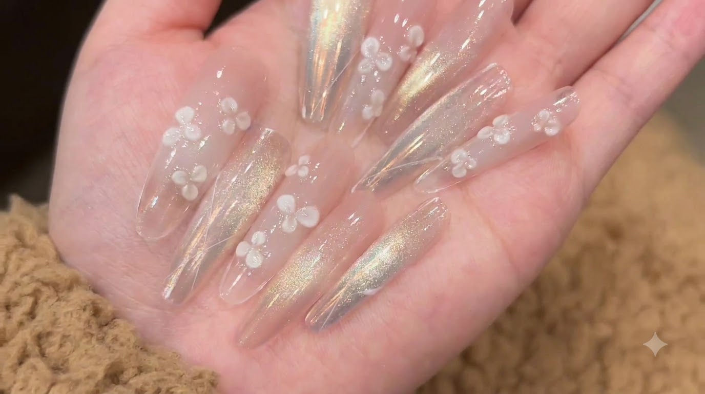 Soft Peach Aurora Flower Nail Art — Step-by-Step Tutorial