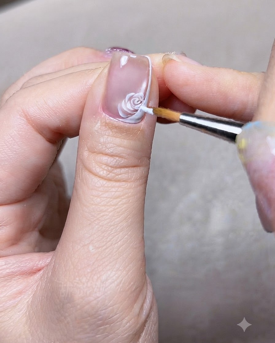 A versatile brush painting white rose petal outlines onto the pre-designed thumbnail.