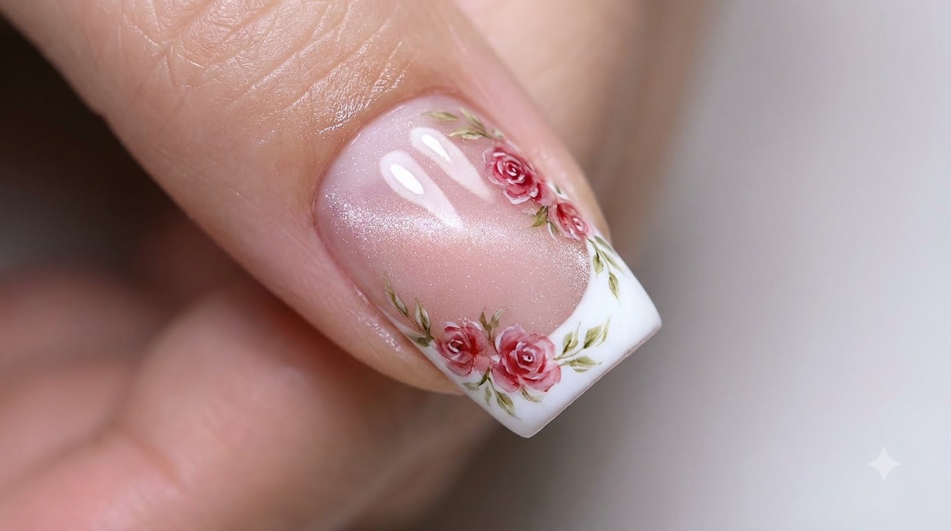 Watercolor Rose French Manicure with Cat Eye Effect — Step-by-Step Nail Tutorial