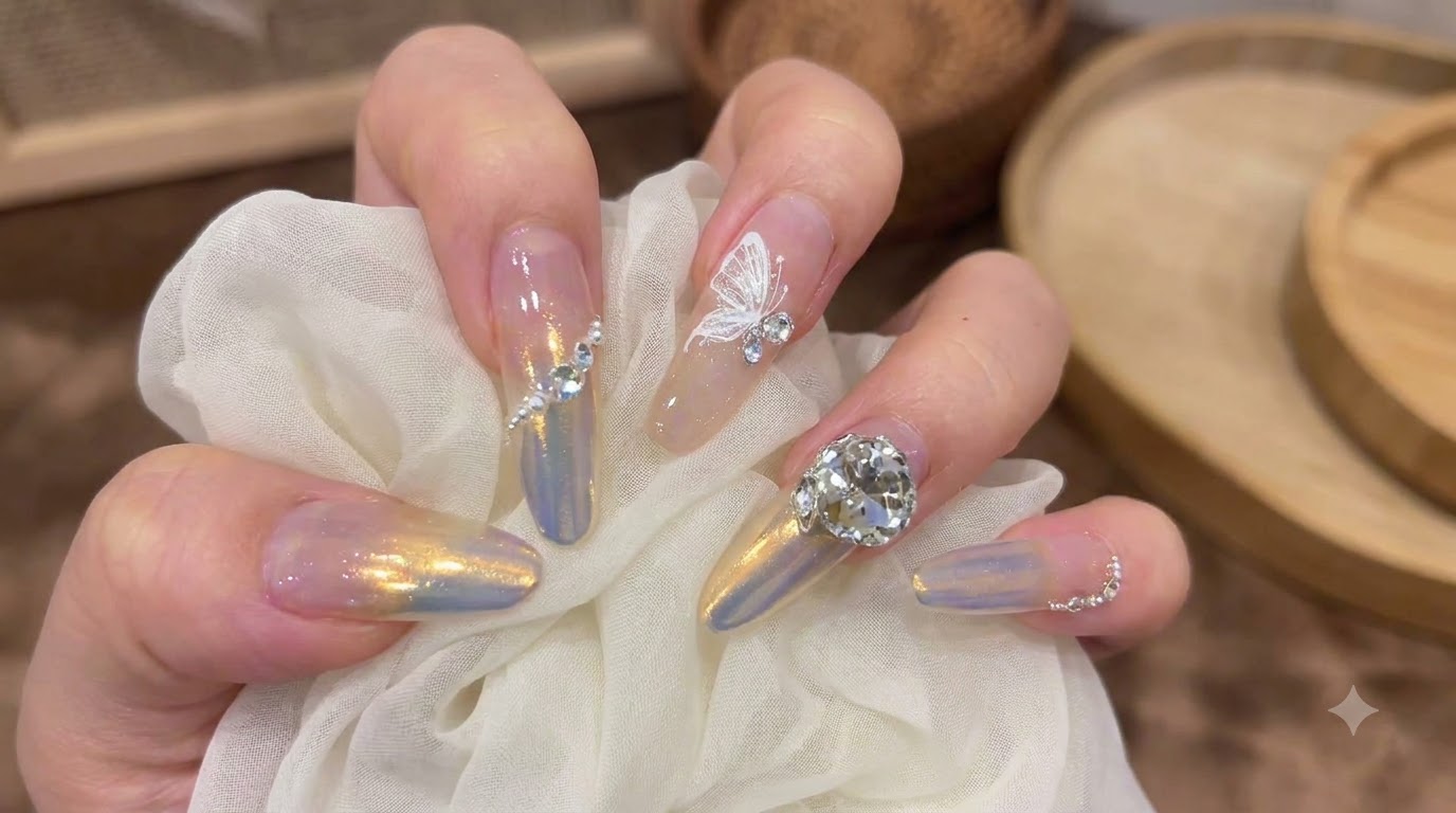 Sunset Aurora Moonlight Powder Gradient Butterfly Nail Art Tutorial