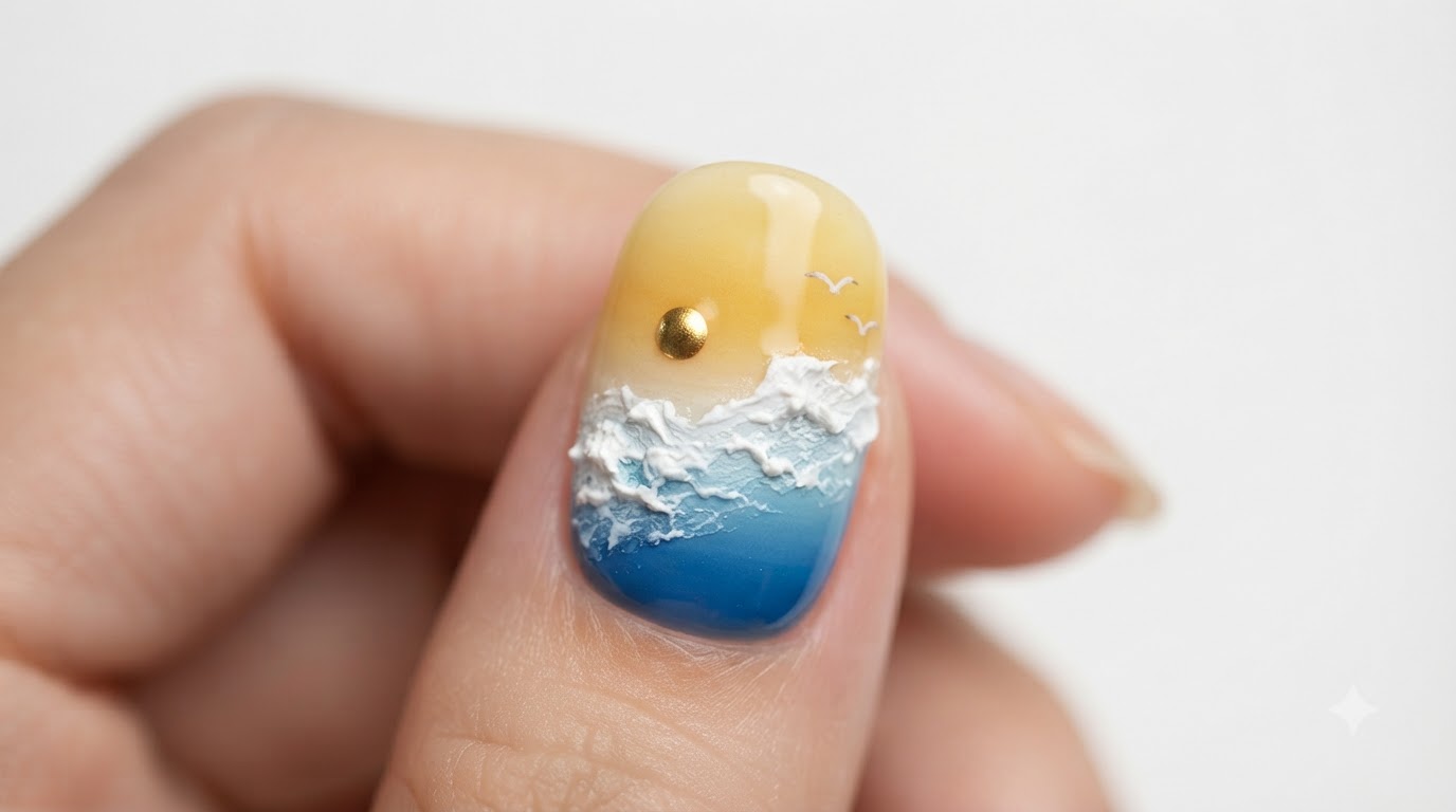 Seaside Sunset Gradient Nail Art — Step-by-Step Ocean Waves Tutorial