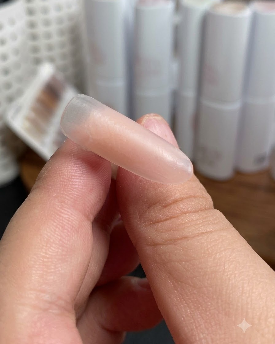 A nail tip being cured under a UV/LED lamp.