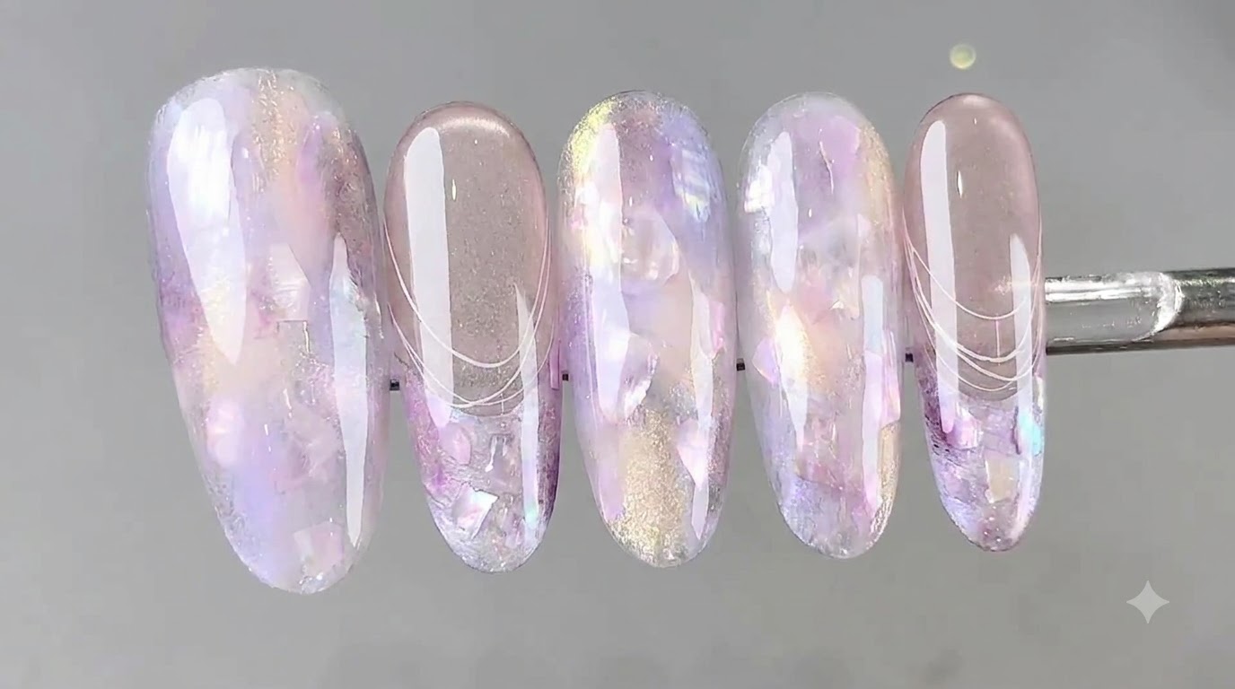 Purple Watercolor Marble and Cat Eye Crystal Nails — Step-by-Step Tutorial