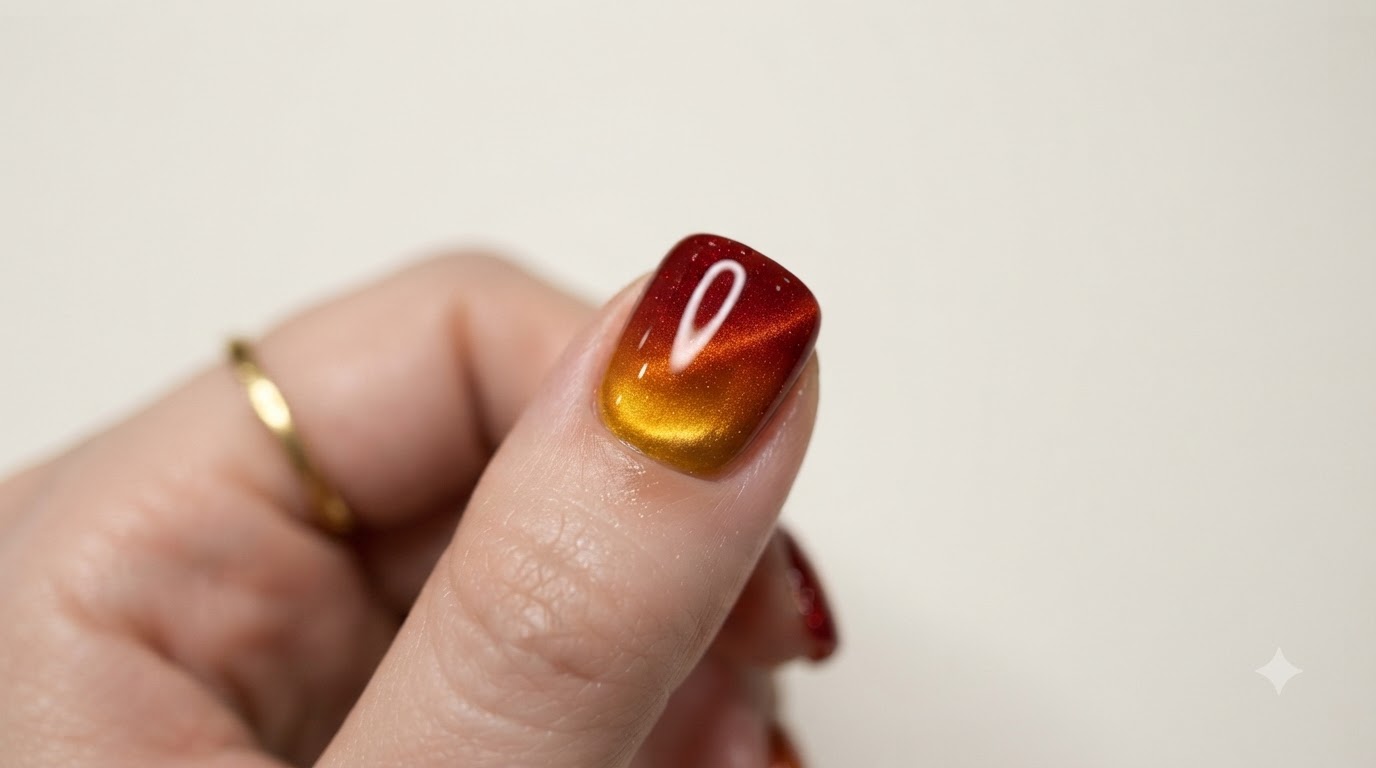 Orange and Yellow Cat Eye Gradient Nail Art — Step-by-Step Tutorial