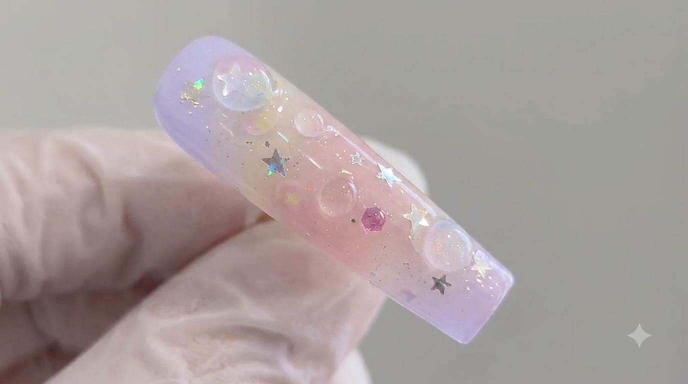 Spring Bubble Gradient Star Glitter Nails — Step-by-Step Tutorial