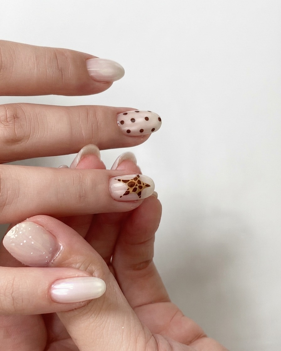 A close-up of fingers resting near a curing lamp, showcasing the freshly top-coated nails.