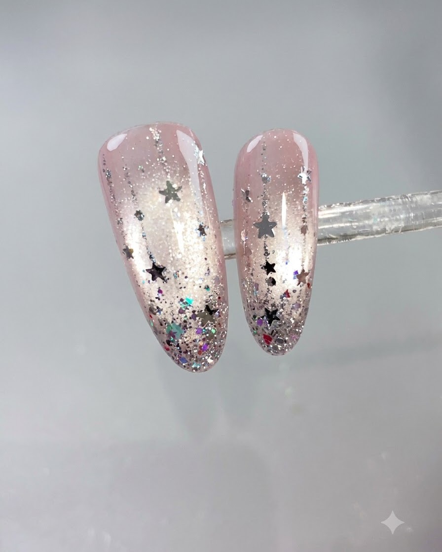 A nail brush coating a natural nail with a smooth layer of light pink resin D04 base gel.
