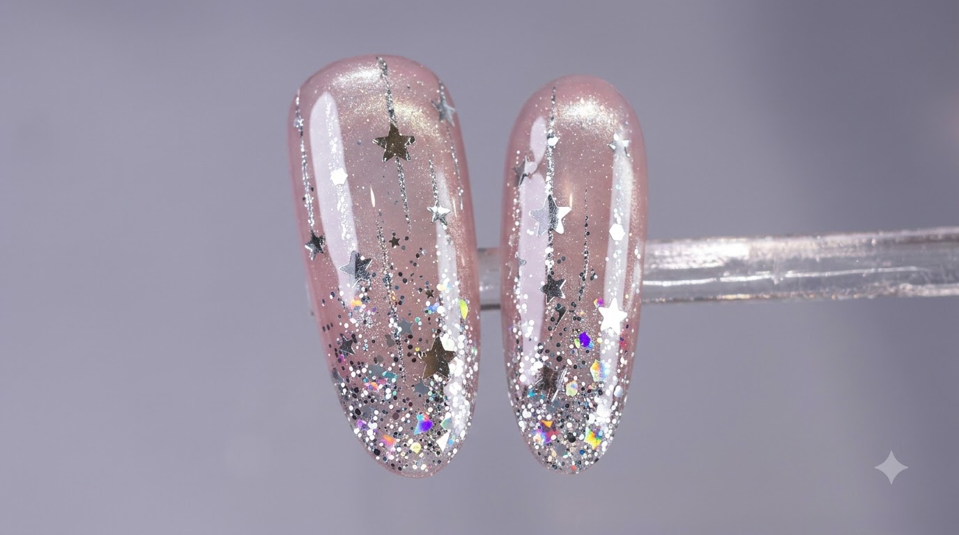 Ins-Style Sparkling Star and Cat-Eye Gradient Gel Nails — Step-by-Step Tutorial
