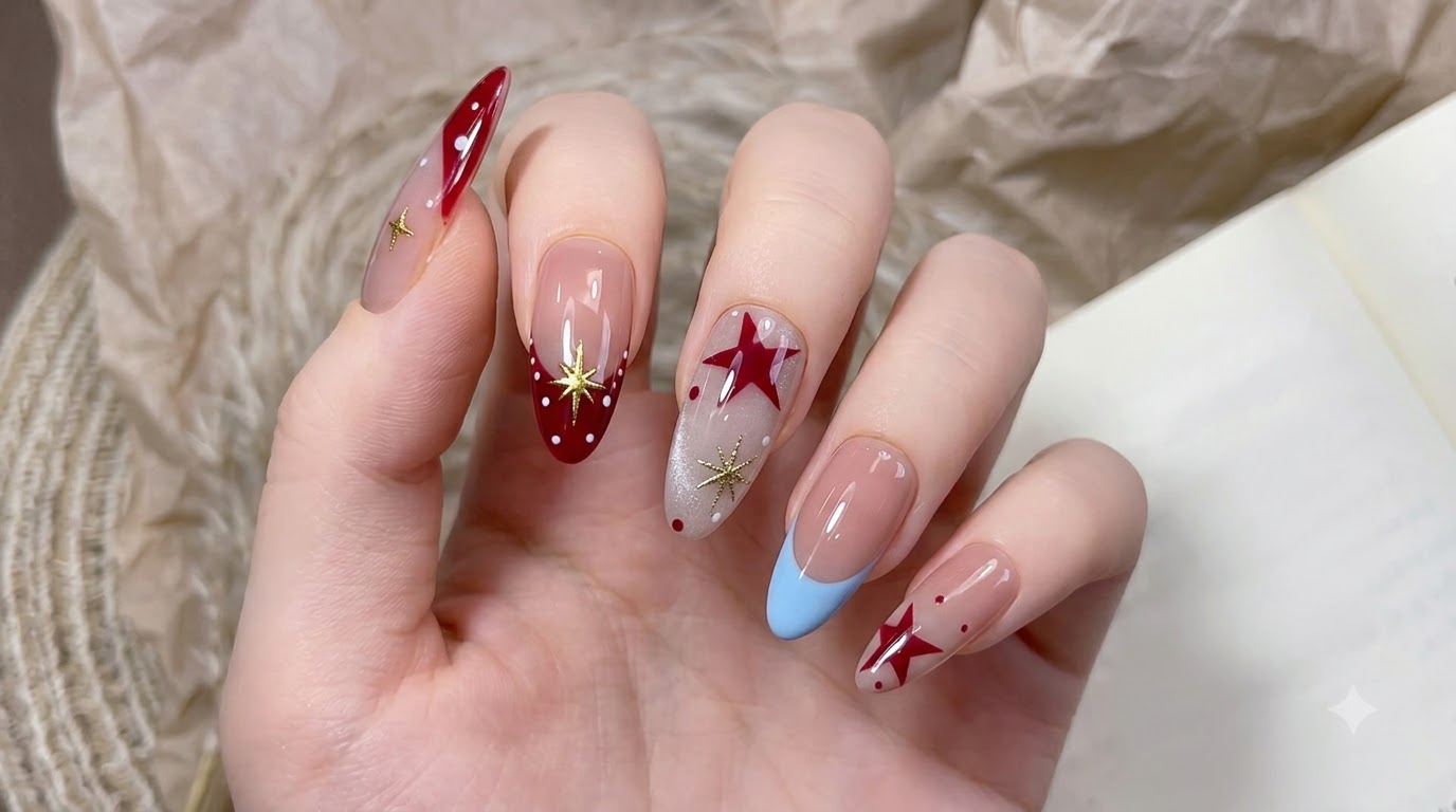French Star and Cat Eye Gel Nail Art — Step-by-Step Tutorial