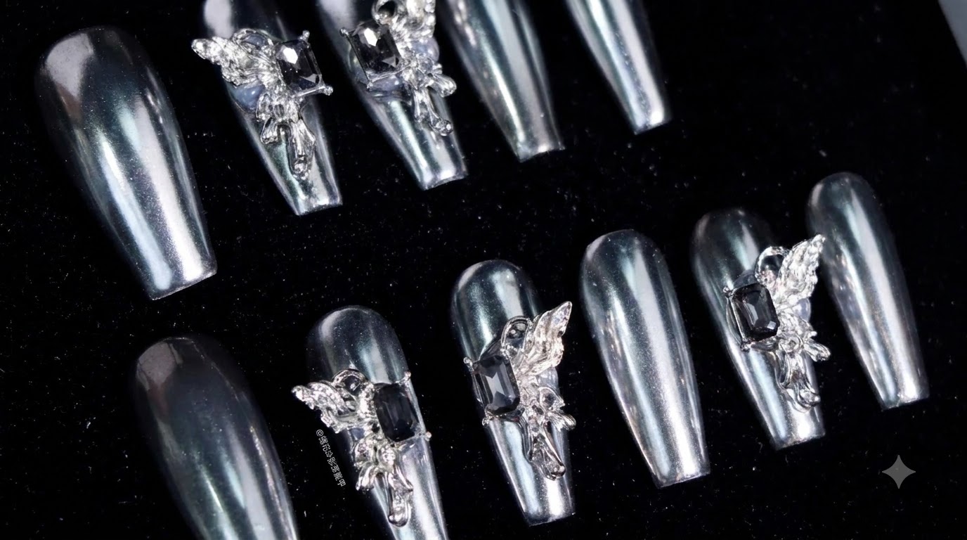 Silver Chrome Butterfly Press-On Nails — Gothic Glamour Step-by-Step Guide