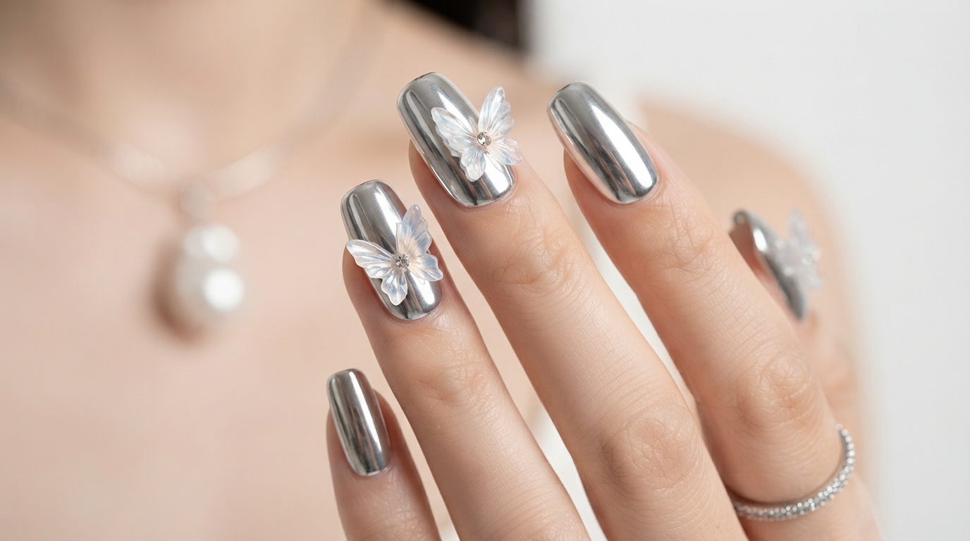 Silver Chrome Butterfly Nail Art — Step-by-Step Mirror Finish Tutorial