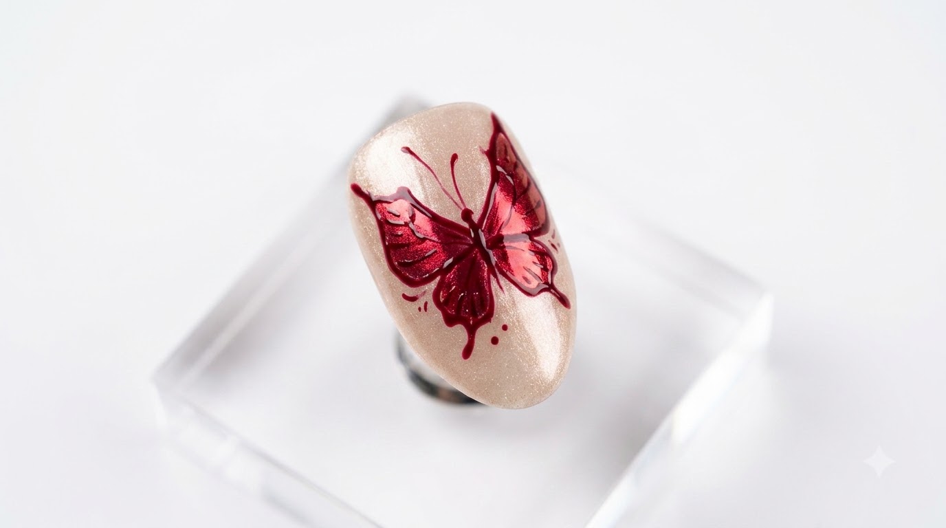Butterfly Mirror Powder Nail Art — Intricate Red Gel Tutorial