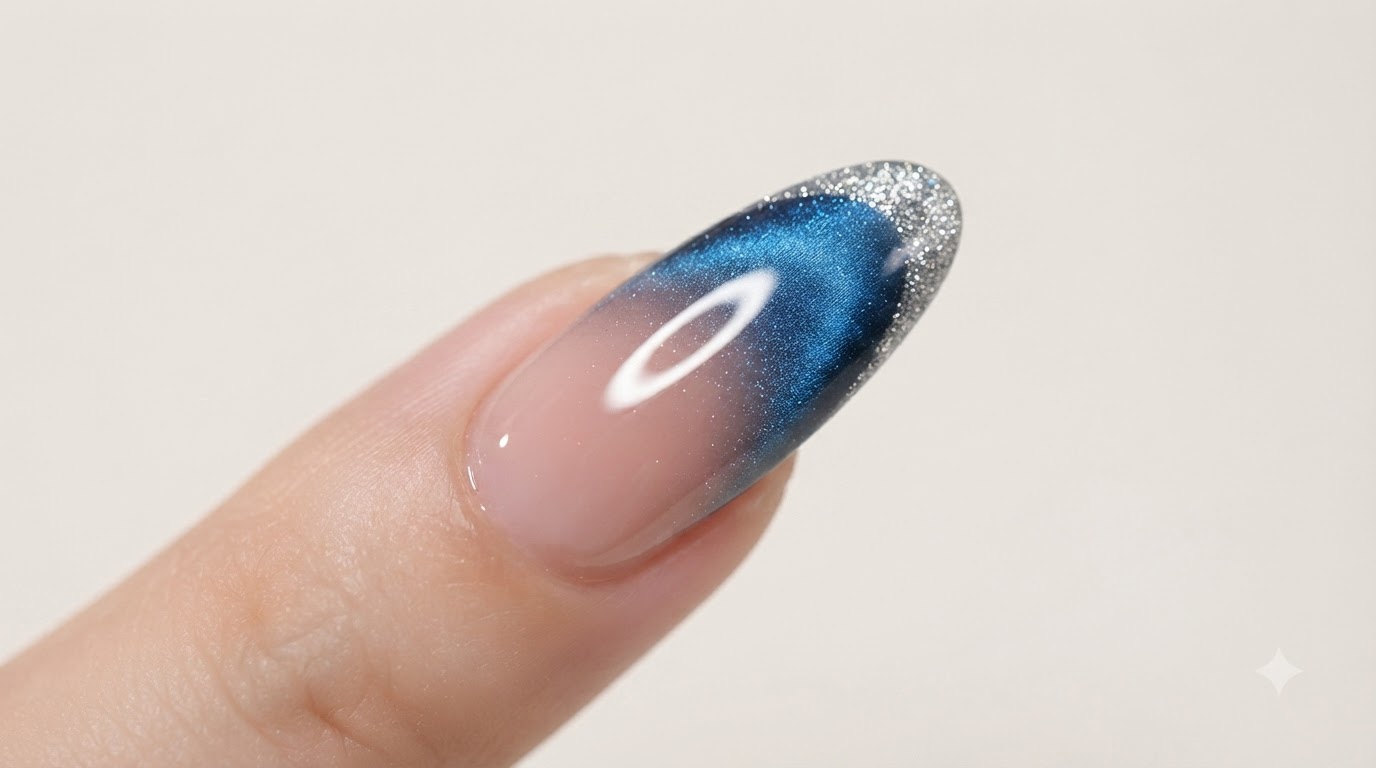 Blue Diamond French Cat Eye Nail Art — Step-by-Step Tutorial