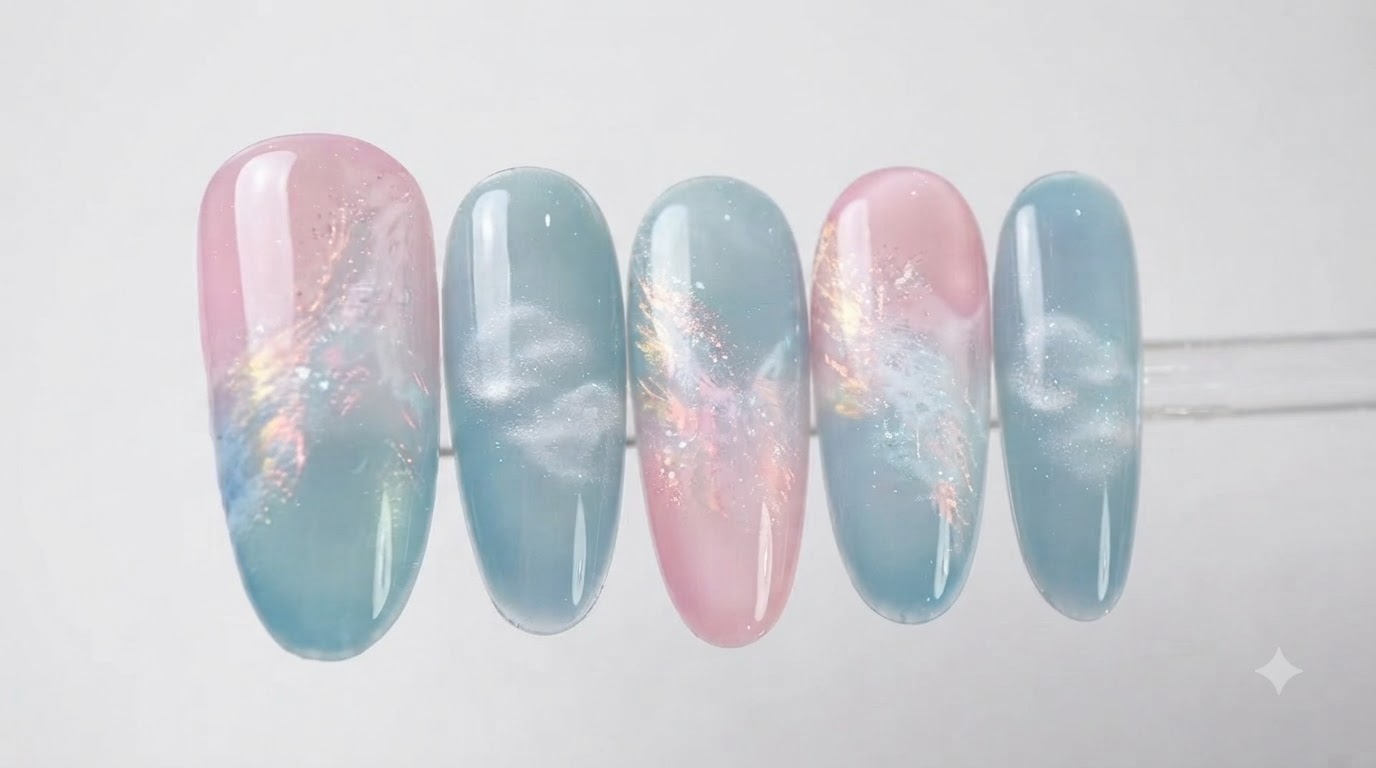 Pink and Blue Cloud Gradient Cat Eye Nail Art — Step-by-Step Tutorial