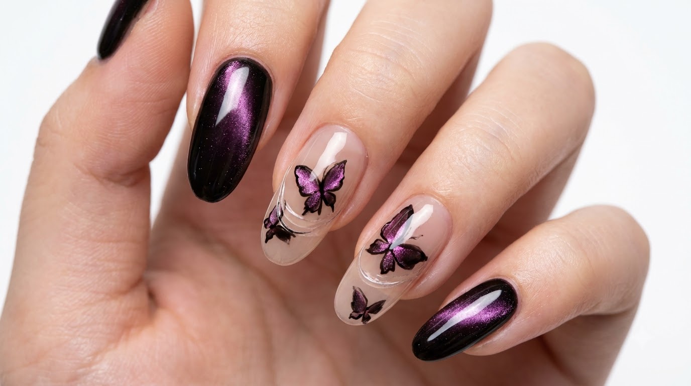 Purple Butterfly Cat Eye Nails — Step-by-Step Tutorial