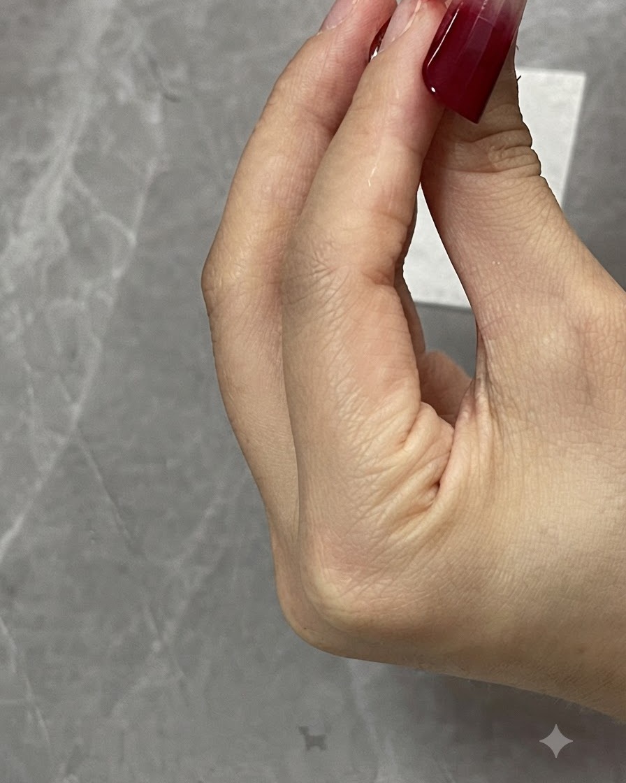 A hand holding a nail tip while a brush gently sweeps and blends the gradient color layer.