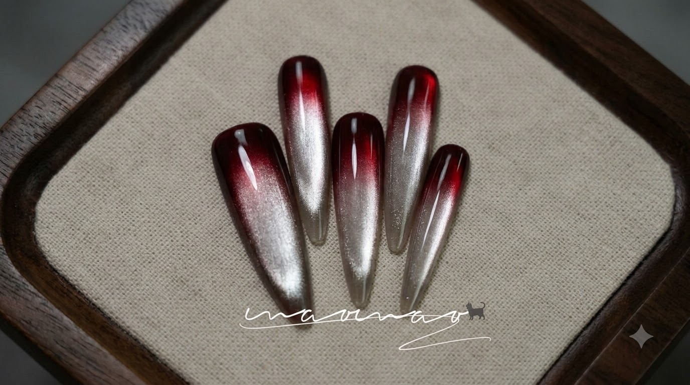 Dark Red Ombre Cat Eye Gel Nail Art — Step-by-Step Tutorial