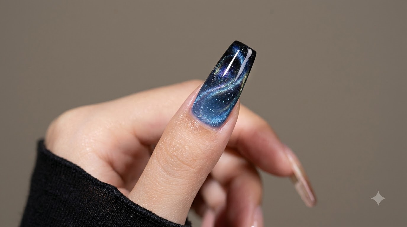 Blue Crystal Gradient Magnetic Cat-Eye Nails — Cosmic Step-by-Step Tutorial