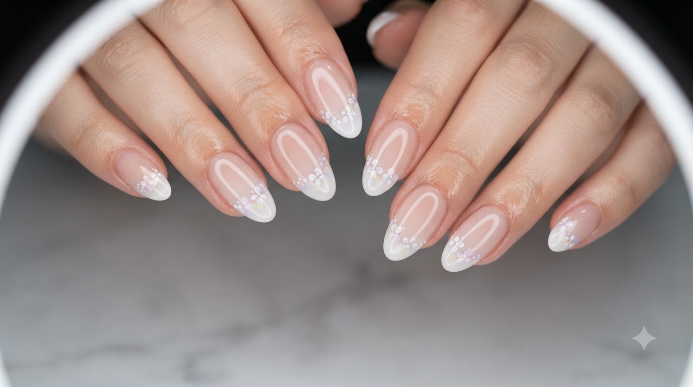Nude Gradient Floral Art with Downward Nail Correction — Step-by-Step Tutorial