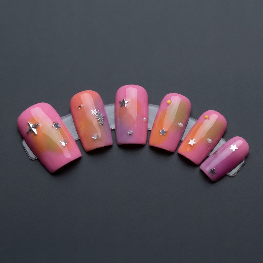 A close-up of the fourth nail highlighting the smooth gradient transition near the free edge.