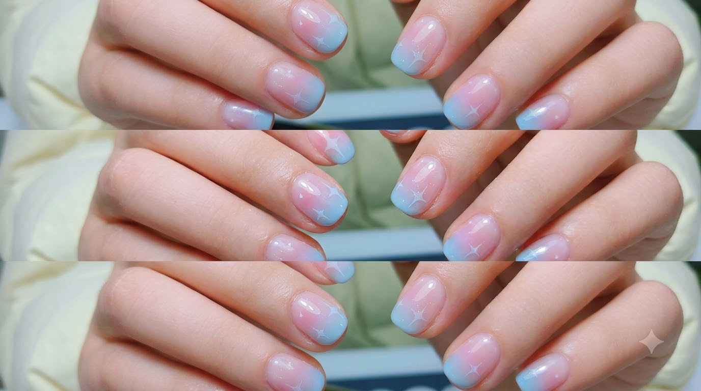 Pink and Blue Gradient Ombre Nails with Star Accents — Step-by-Step Tutorial