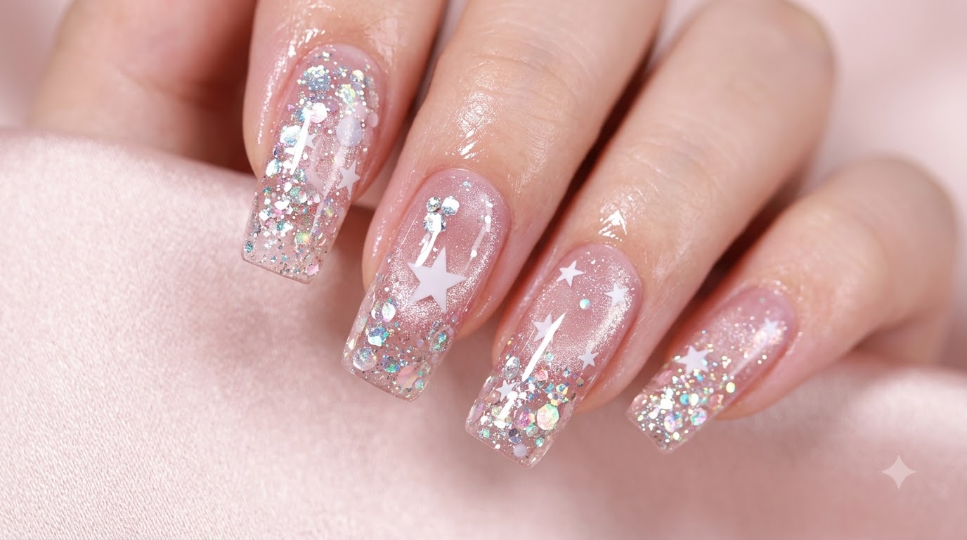 Sparkly Starry Cat Eye Sequins Nail Art — Step-by-Step Tutorial