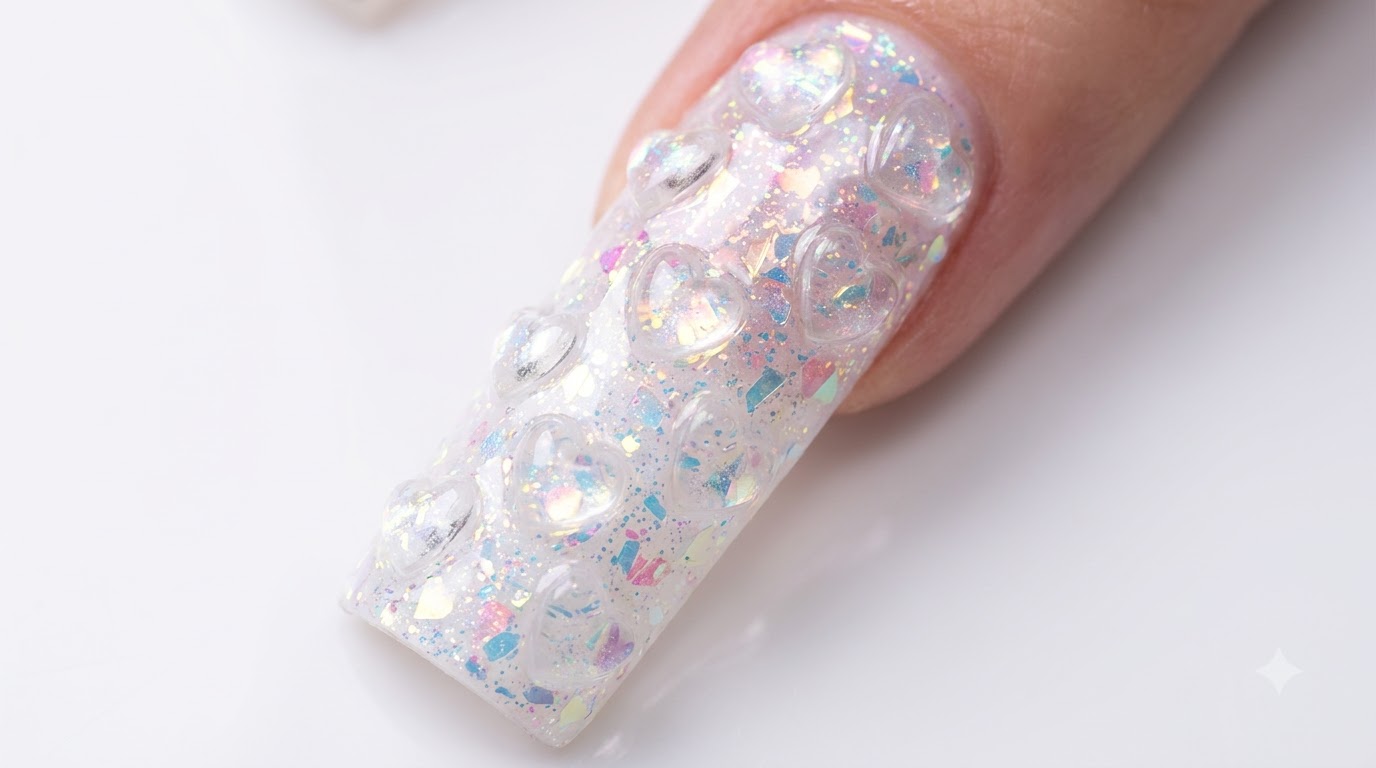 3D Crystal Heart Acrylic Nail Art — Step-by-Step Tutorial