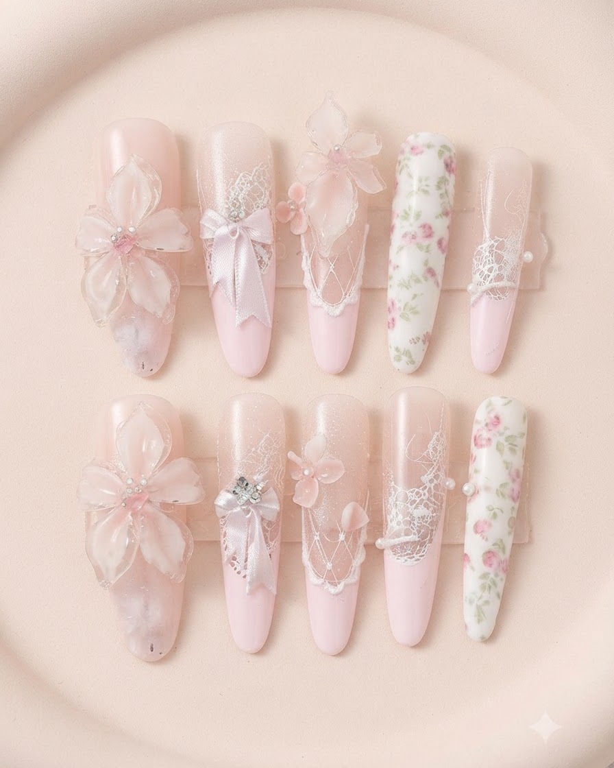 A soft milky pink gel being blended and smudged across a nail surface using a blending brush.