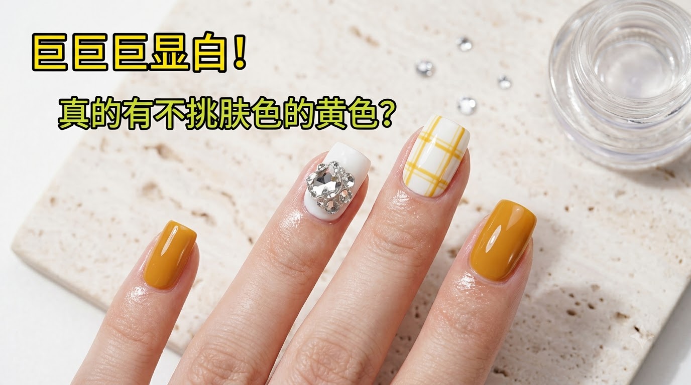 Ginger Yellow Plaid and Rhinestone Nails — Step-by-Step Tutorial