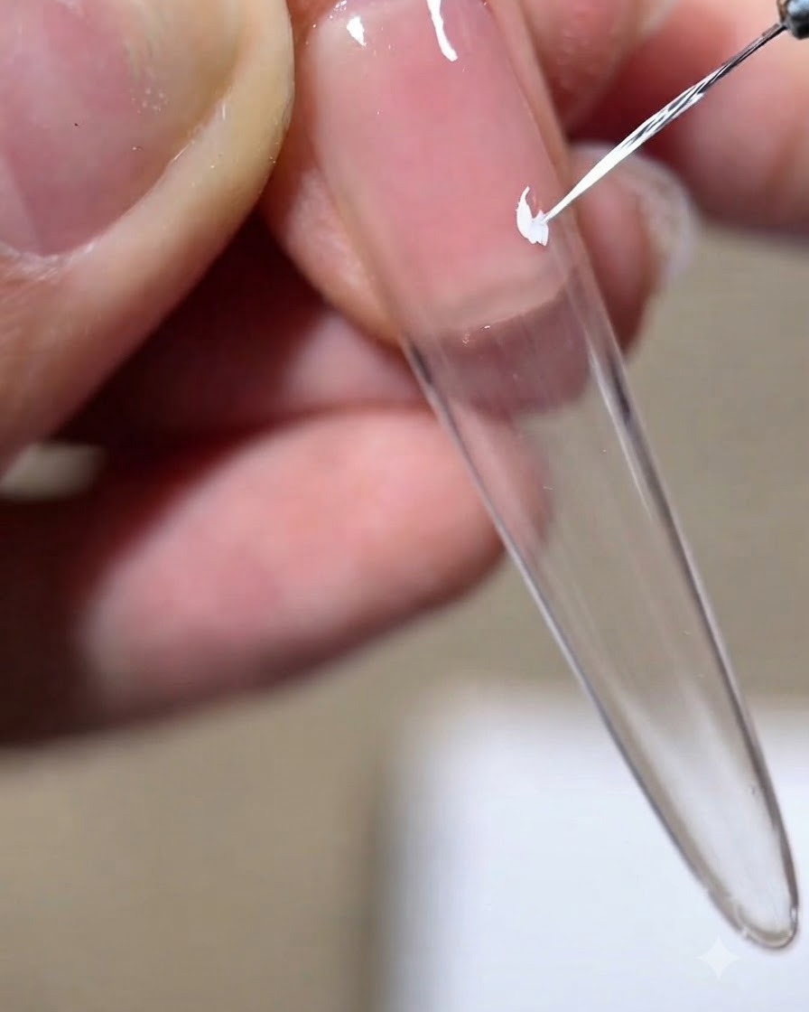 A fine liner brush pulling delicate wisps outward from the center flower core.