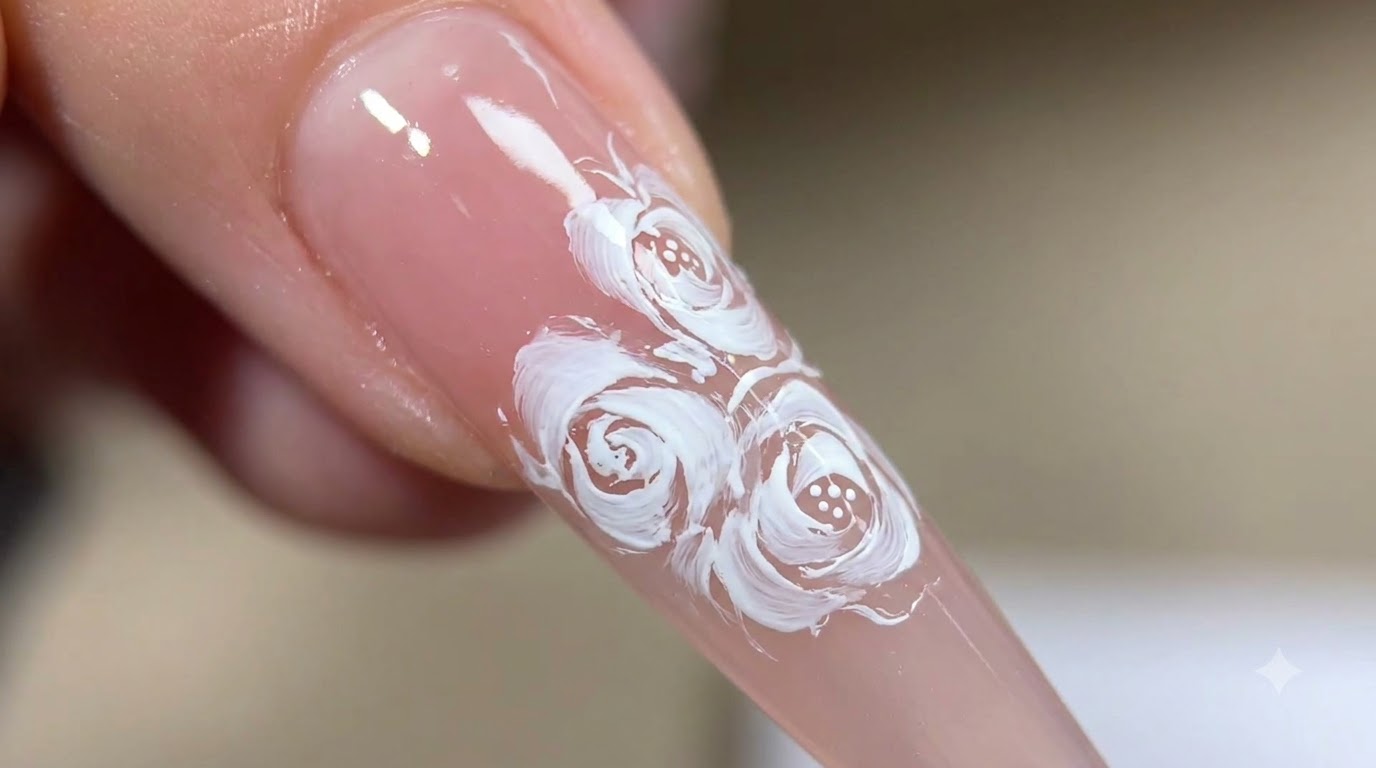 Hand-Painted White Gel Rose Nail Art — Step-by-Step Tutorial