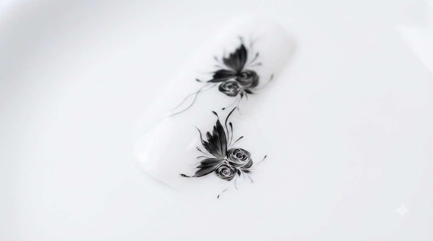 Black Butterfly and Rose Gel Nail Art Tutorial