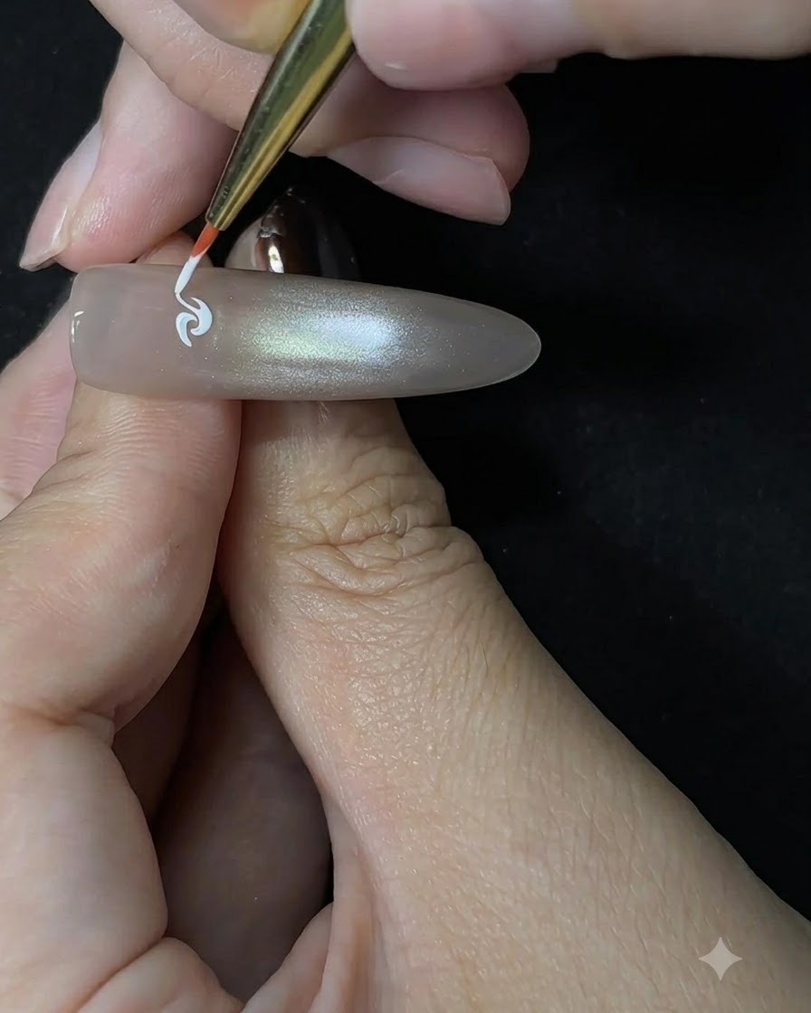 A painting brush adding initial petal strokes around the white rose center.