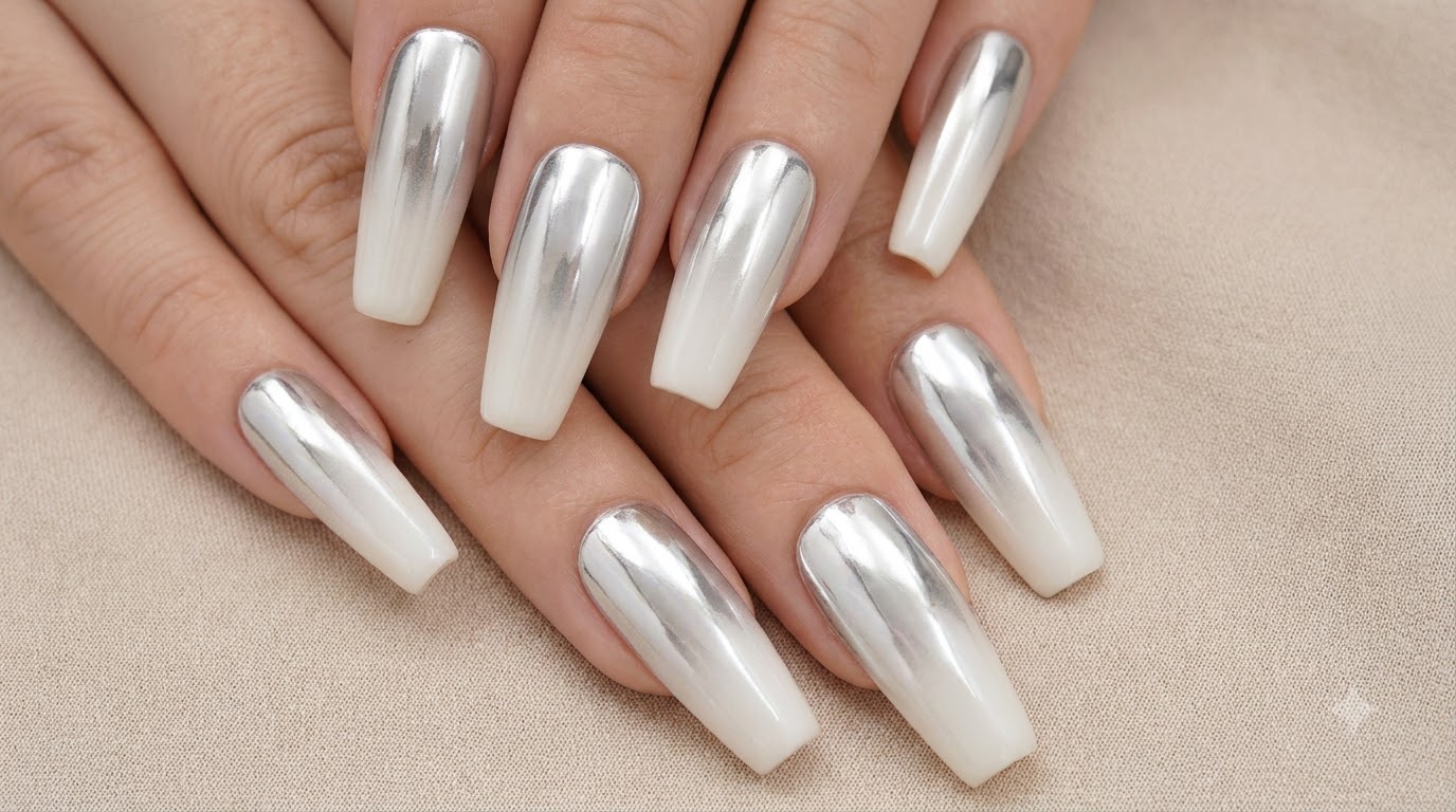 Silver Chrome to White Gradient Press-on Nails — Step-by-Step Tutorial