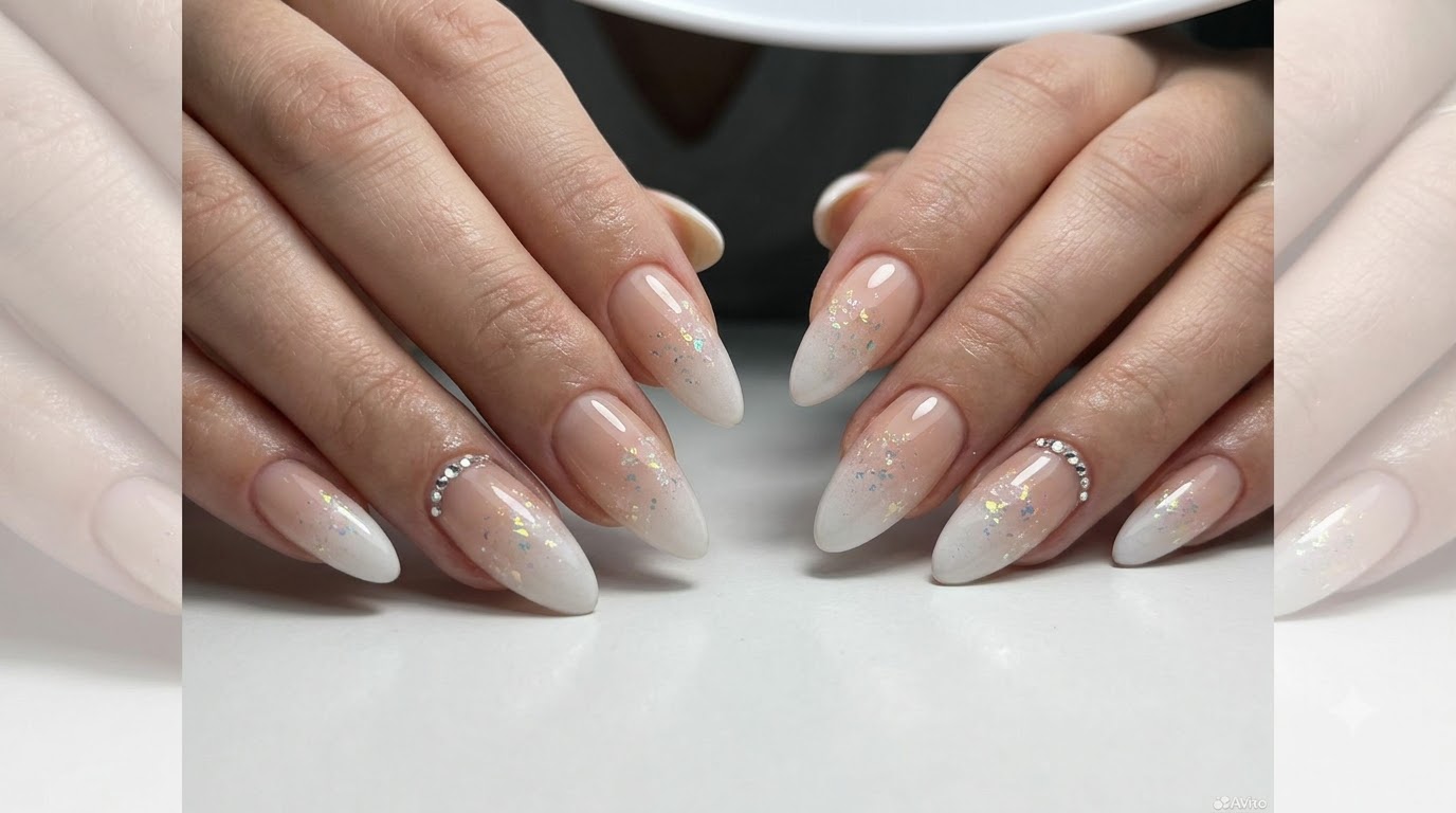 Nude and Milky White Gradient with Fairy Glitter Nail Art Tutorial