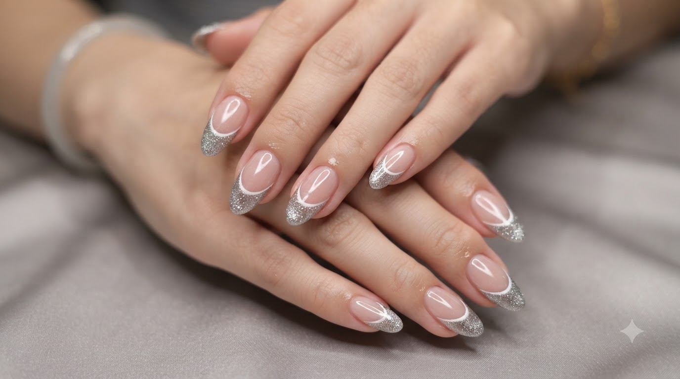 French Cat-Eye Glitter Nail Art — Sparkling Diamond Tips Tutorial