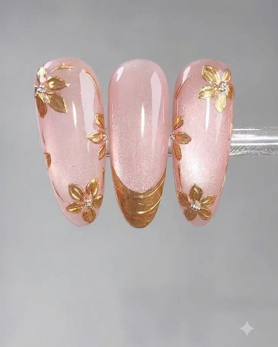 A liner brush applying sticky nail art glue in a French tip shape at the edge of the nail.