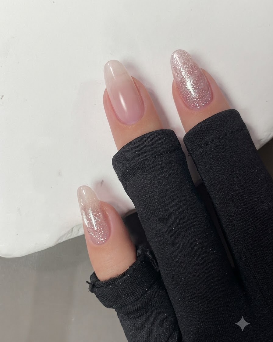 Nails shown after cleaning up excess gel around the skin borders.