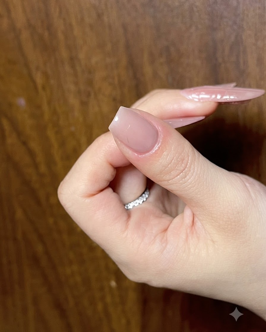 A thin liner brush drawing the first silver cat-eye wing shape on the nude base.